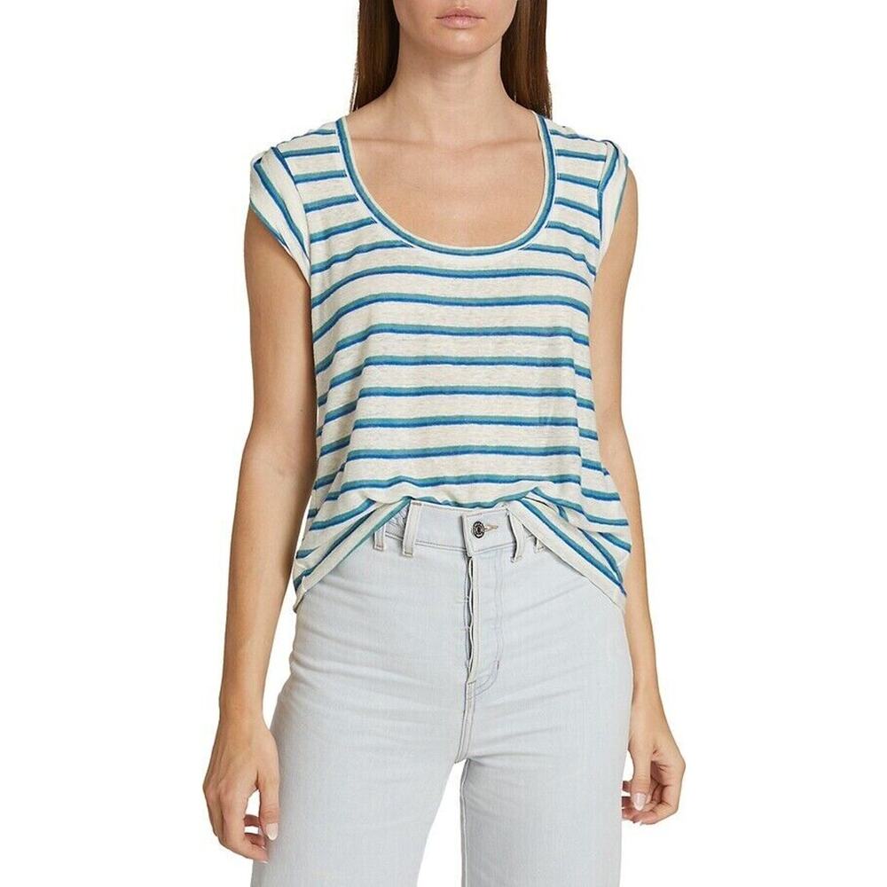 Veronica Beard Blue and White Striped Scoop Neck Tank